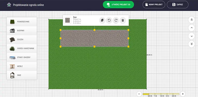 Sprawdź parametry powierzchni w oprogramowaniu do projektowania ogrodu